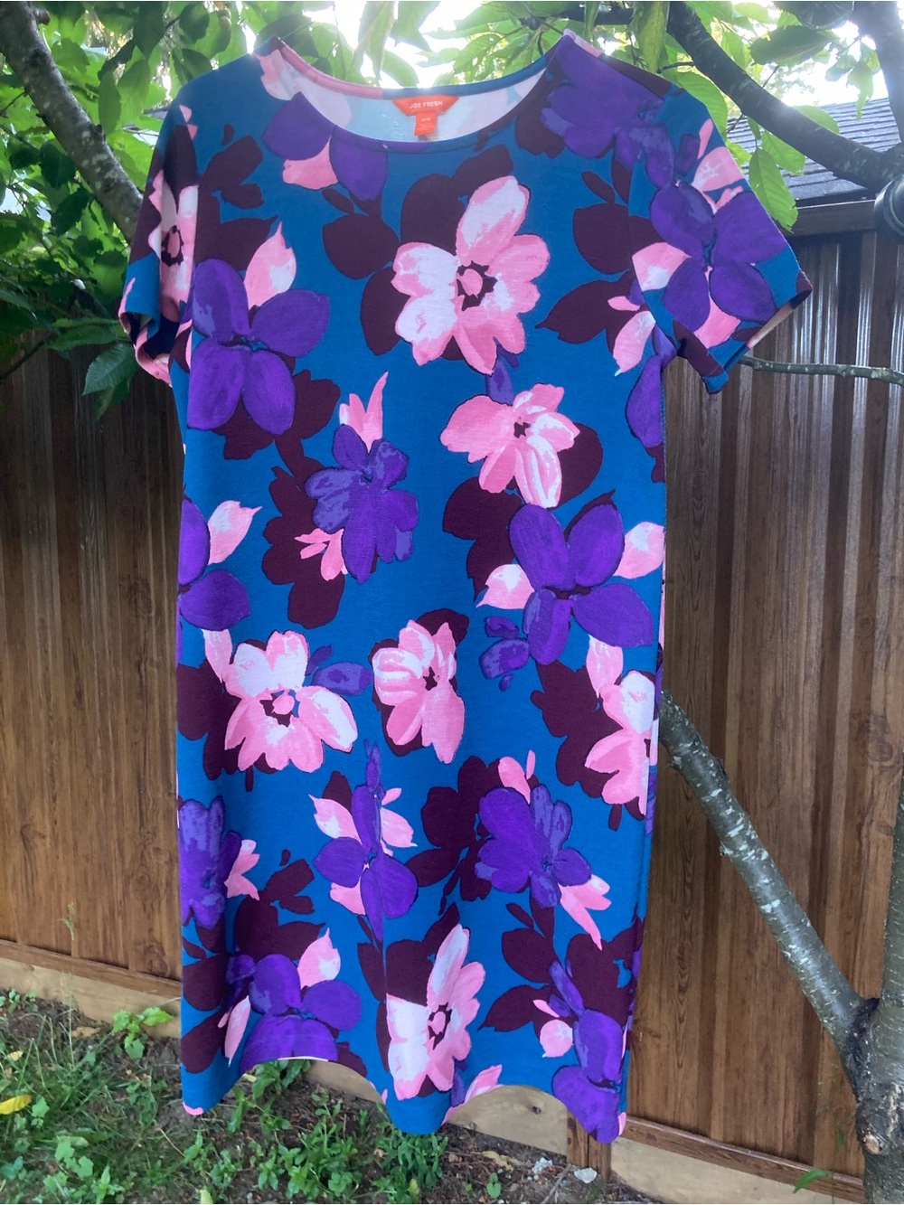 Floral Blue & Purple Stretch Knit Dress